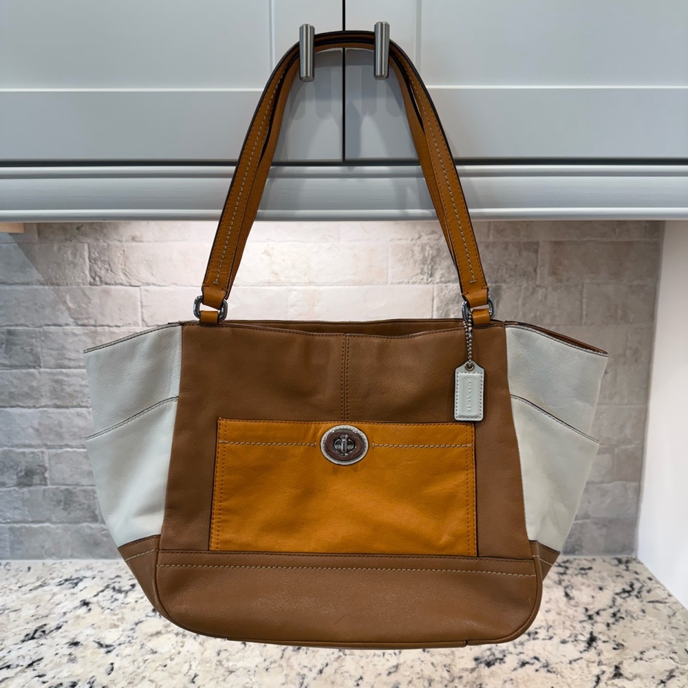 Coach EUC Orange, Tan, & White Leather Satchel